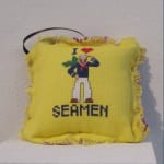 Greg Der Ananian I Love Seamen (2008) Cotton embroidery floss cross-stitch on 14 count aida cloth 6 inch sq. pillow