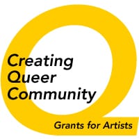 Yellow Q with text that says Creating Queer Community Grants for Artists