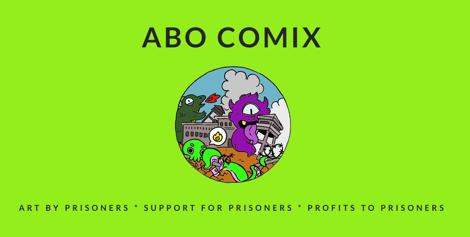 Logo for ABO Comix illustrations of monsters eating a prison