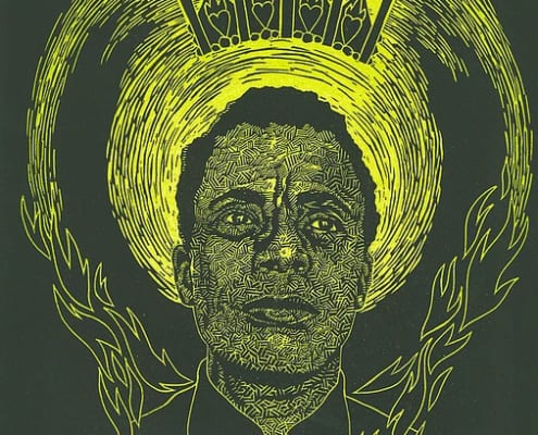 Woodblock print of James Baldwin by Joan Chen
