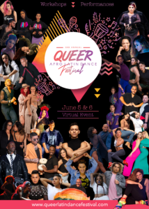 Flyer with queer dancers and artists for the Queer Afro Latin Dance Festival